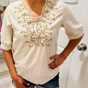 Embroidered Cream Blouse with Gold Accents